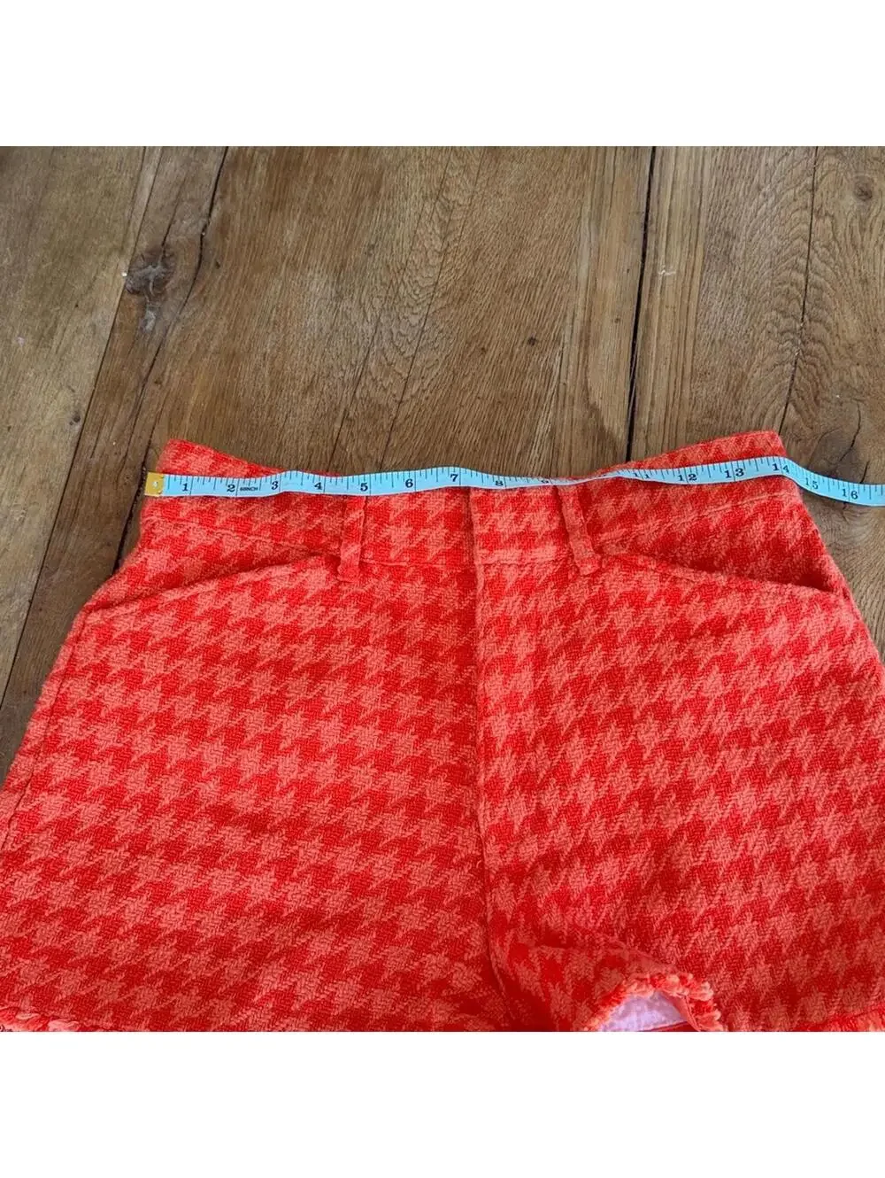 ZARA Orange High Waisted Tweed Plaid Shorts Size Small